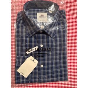 Ben Sherman Tailored Slim Fit Mens Dress Shirt Blue Plaid Size 15 1/2 32 33